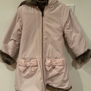 Lili Gaufrette Pink Coat with Fur Trim and Bows